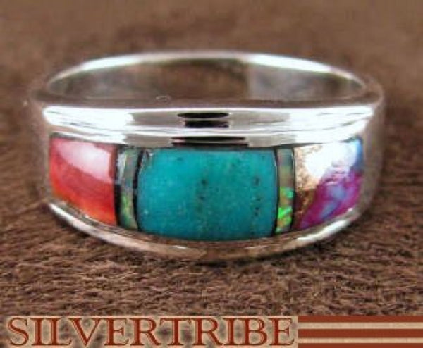 Turquoise Opal Multicolor Sterling Silver Ring Size 5-3/4 DS38202